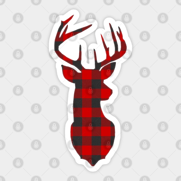 Christmas Deer Head Red Buffalo Plaid Sticker by HiDearPrint